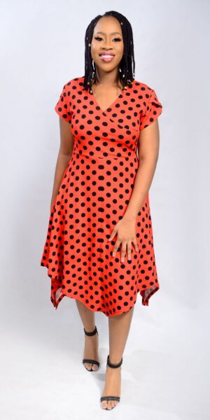 Polka Dot Faux Wrap Dress