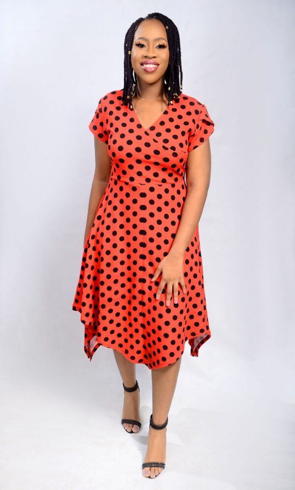 Polka Dot Faux Wrap Dress