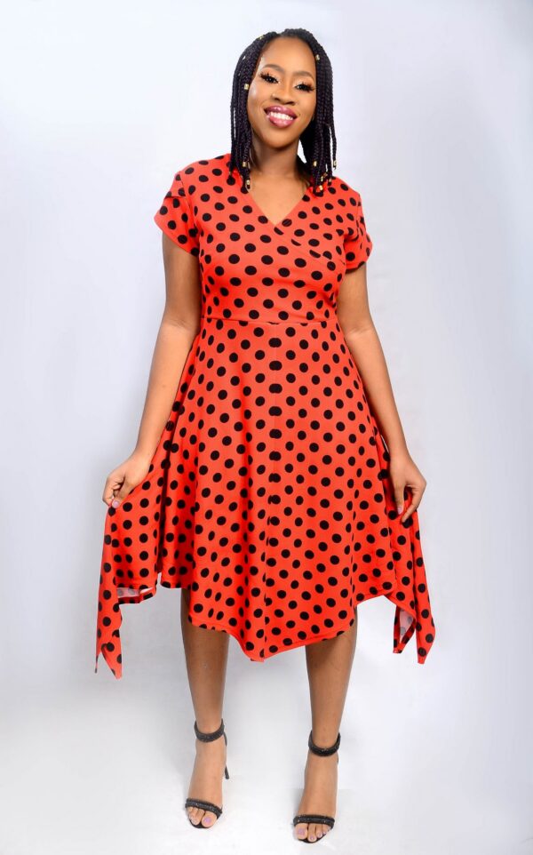 Polka Dot Faux Wrap Dress - Image 3